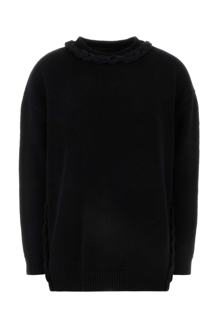 Valentino Off-shoulder Cable Wool Sweater In Black