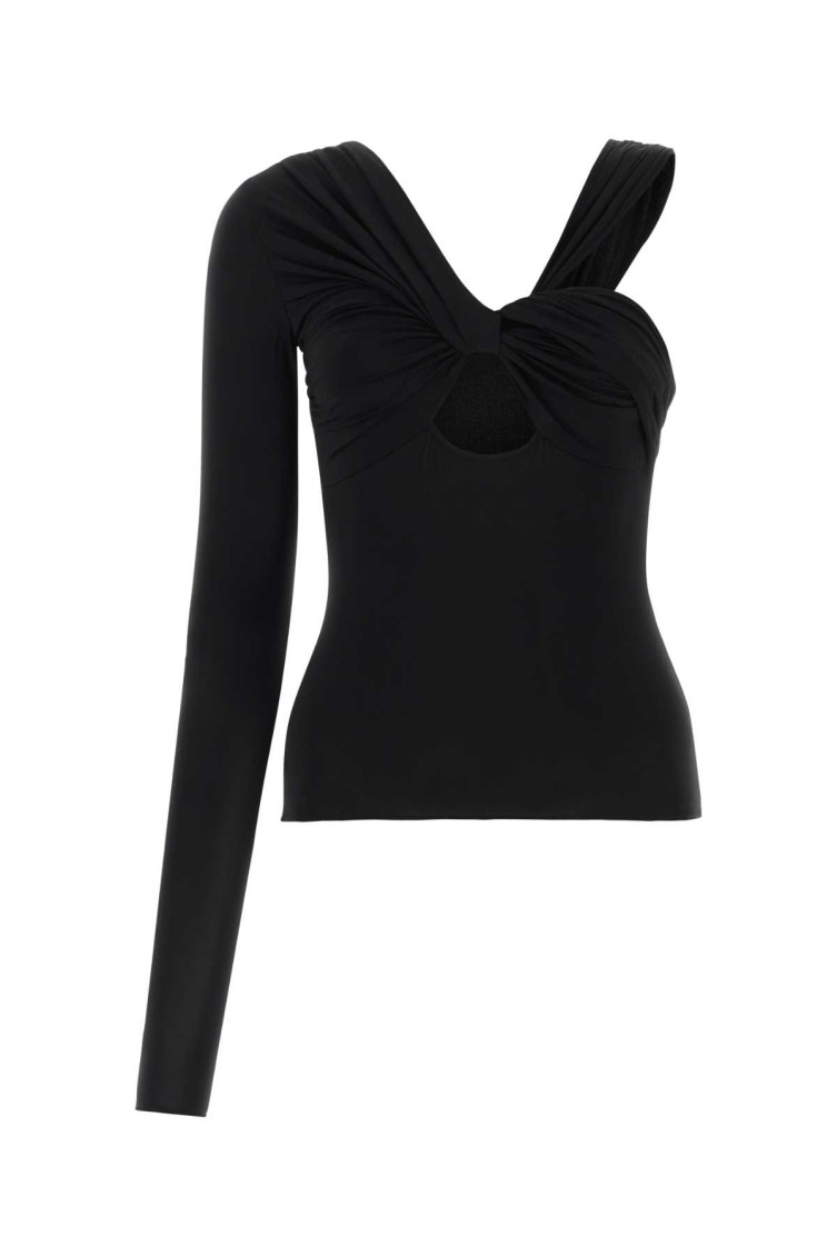 Nensi Dojaka One Shoulder Asymmetrical Draped Top In Black