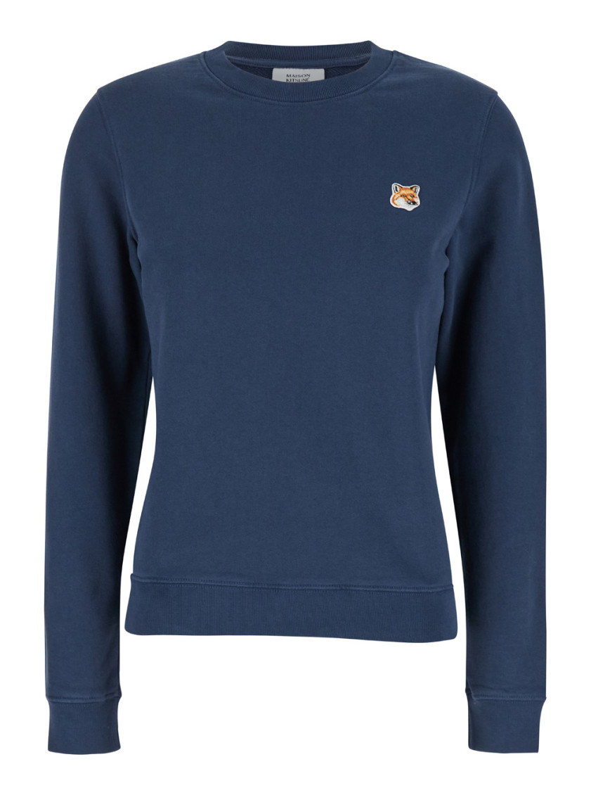 MAISON KITSUNÉ NAVY BLUE CREWNECK LOGO SWEATER 