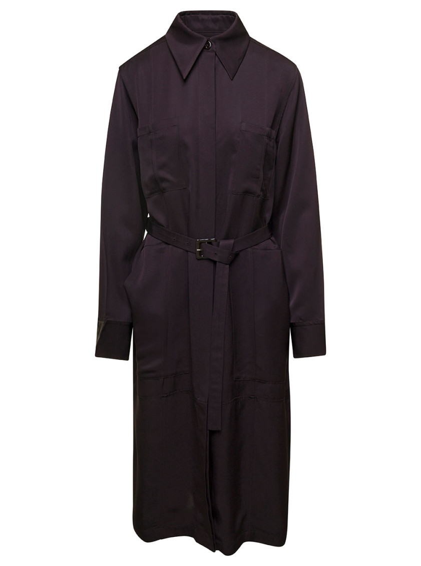 Jil Sander Brown Belted Coat With Classic Collar In Viscose Twill Woman In Brown