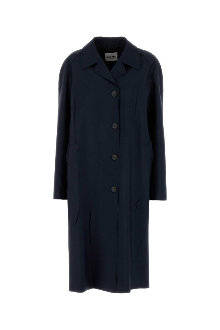 Miu Miu Soprabito Oversize In Misto Mohair Blu Navy Donna In Navy Blue