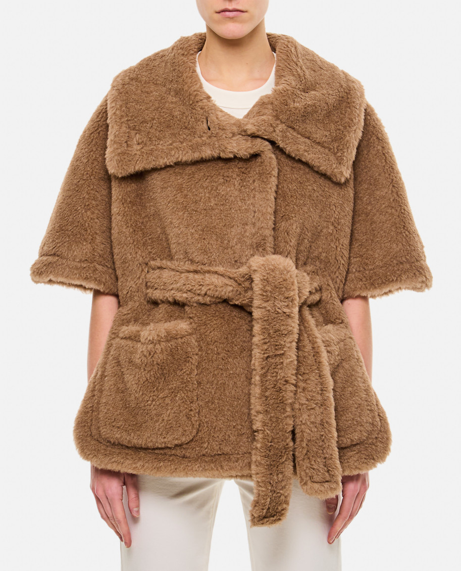 Max Mara Women Amato Teddy Cape With Belt In Dark Brown