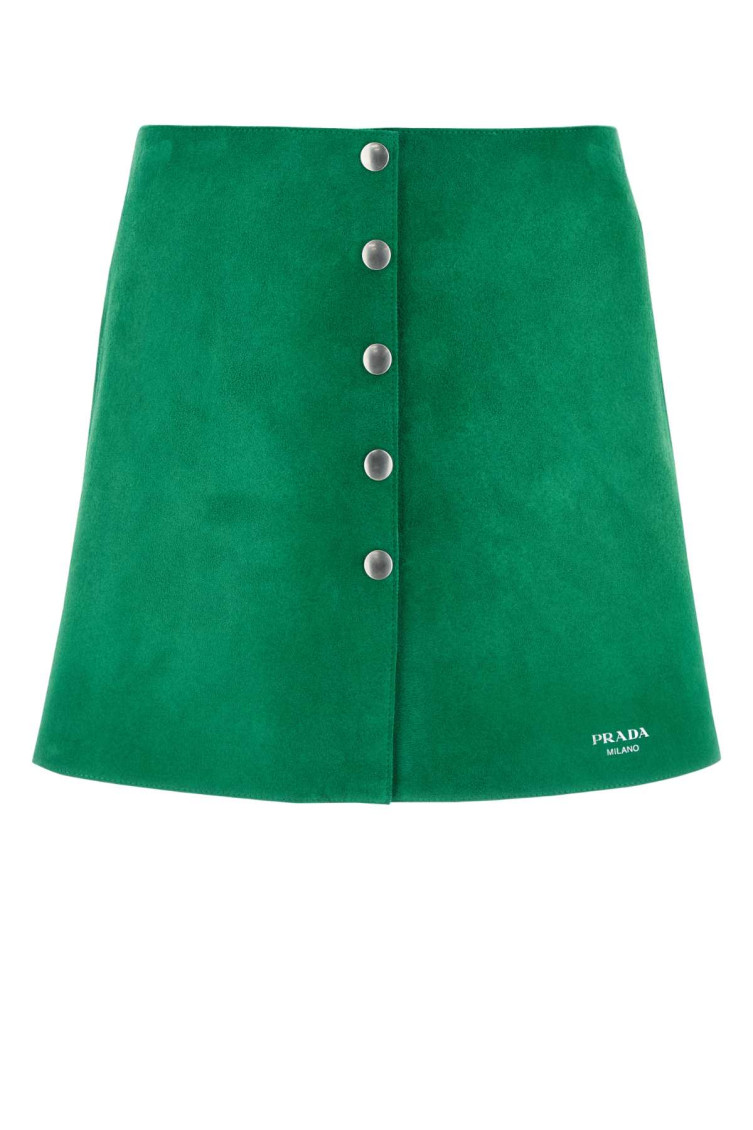Prada Minigonna In Pelle Scamosciata Verde Prato Donna In Green