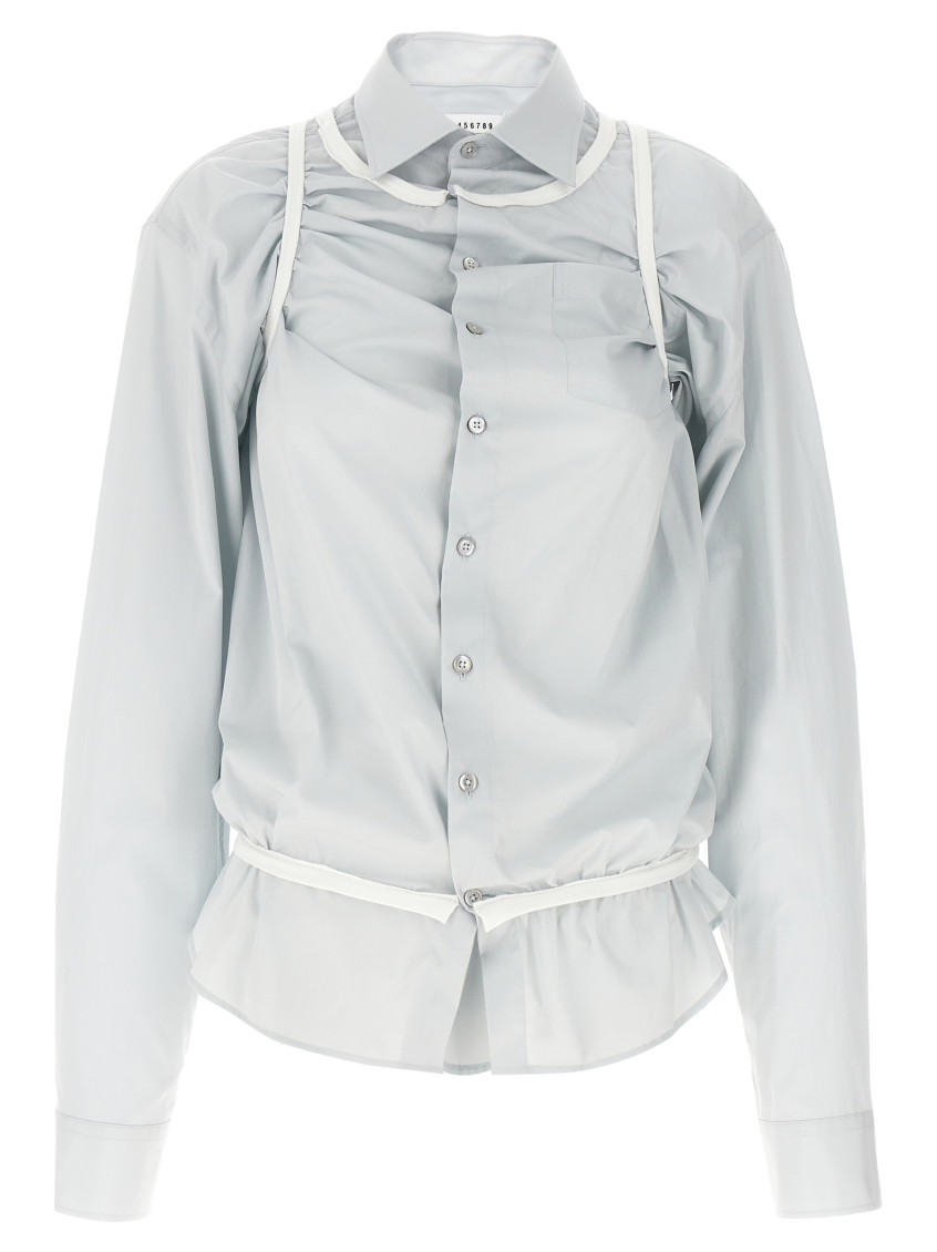 Maison Margiela Layered Shirt With Chest Pocket And Peplum Hem In Light Blue