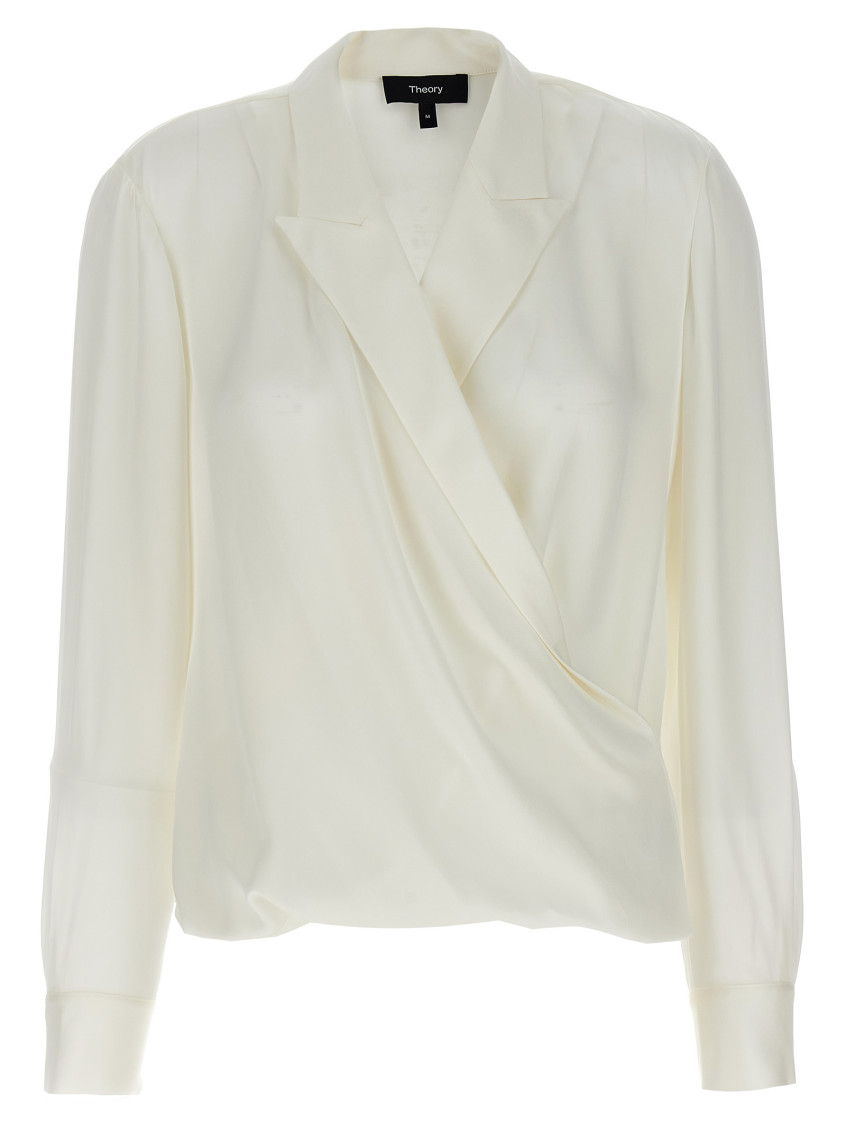 Theory Peak Lapel Wrap Blouse In White