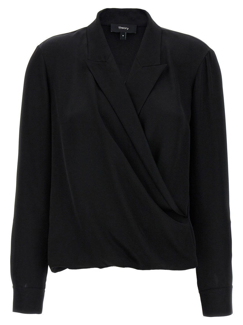 Theory 'pk Label Wrap' Blouse In Black