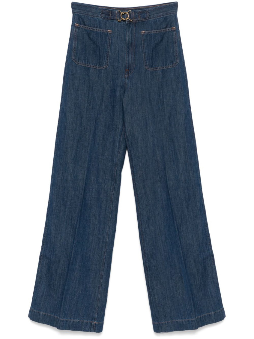 Polo Ralph Lauren Indigo Blue Wide-leg Jeans With Belted Waist In Blue