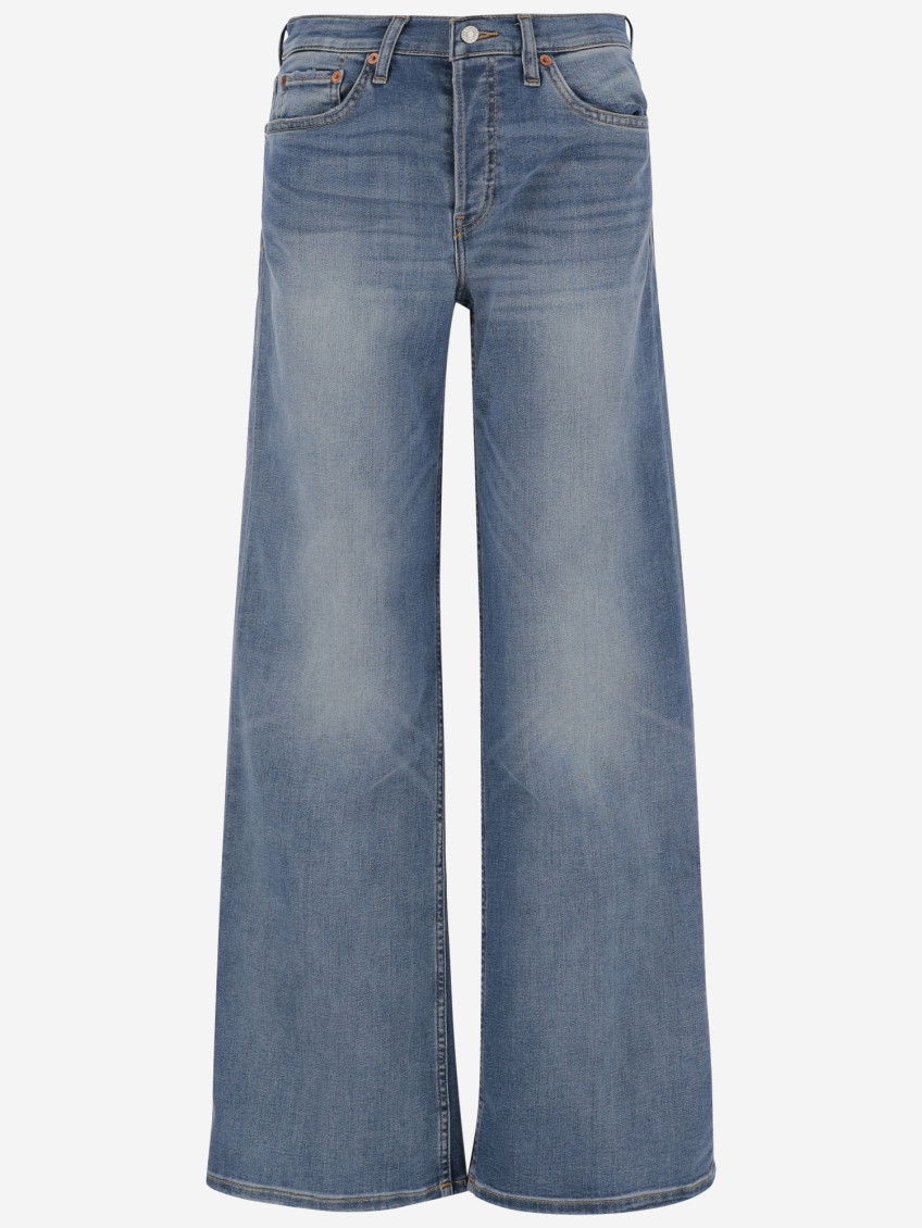 Re/done Midrise Cotton Blend Wide Jeans In Blue