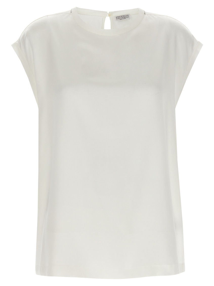 Brunello Cucinelli Silk Satin Top In White