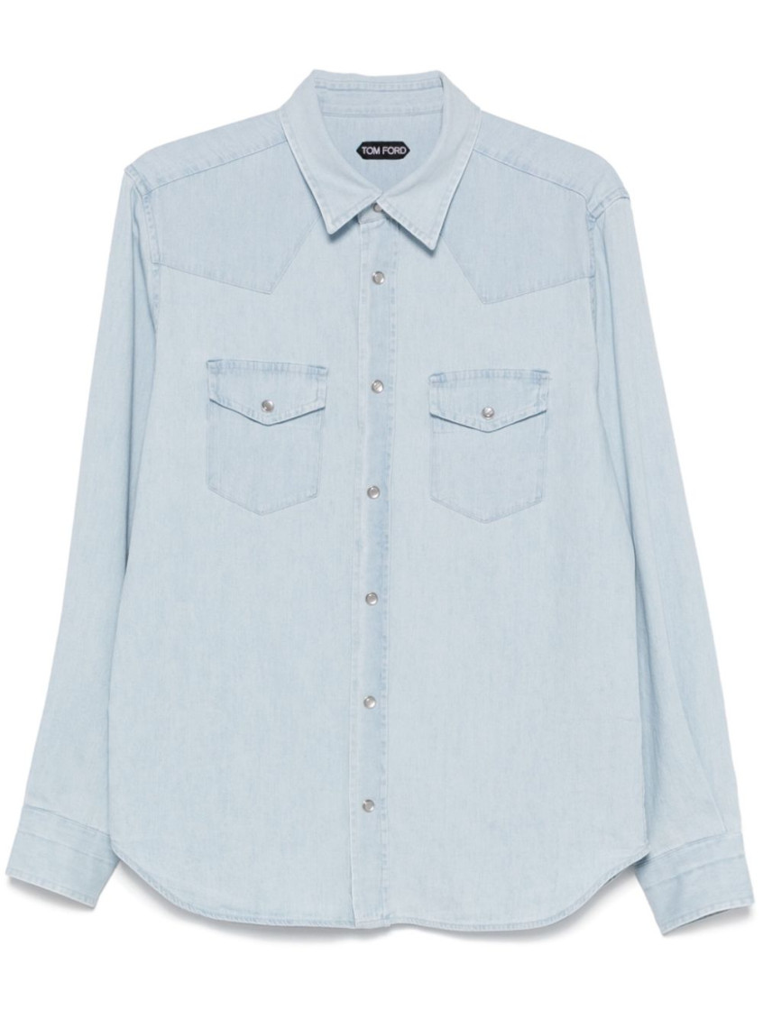 Shop Tom Ford Light Blue Denim Shirt