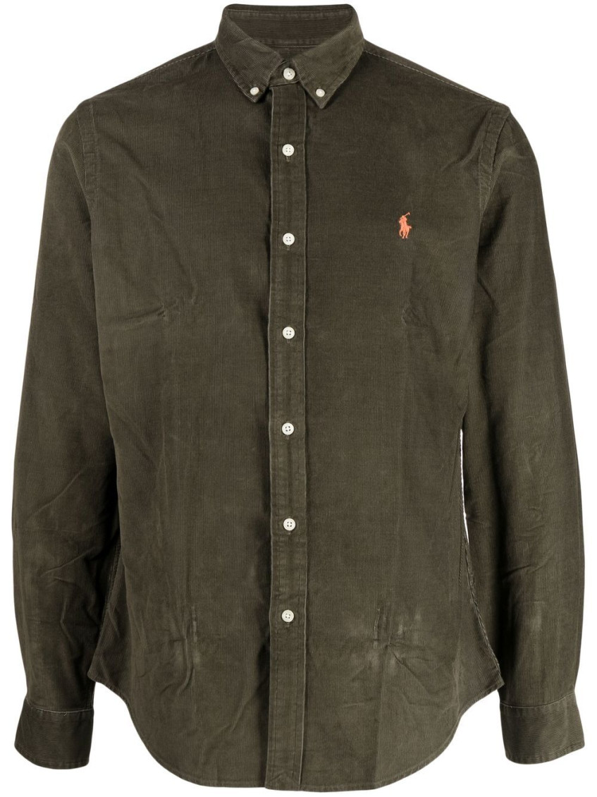 Polo Ralph Lauren Olive Green Cotton Shirt With Signature Polo Pony Motif In Green