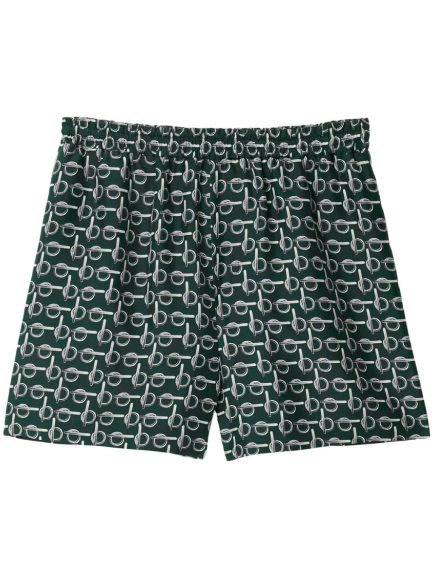 Burberry Textured Print Shorts With Elasticated Waistband In Green