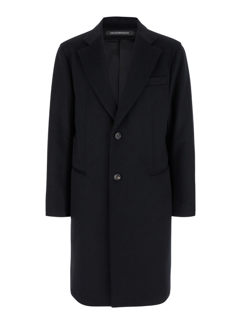 Emporio Armani Black Single-breasted Coat With Notched Revers In Black