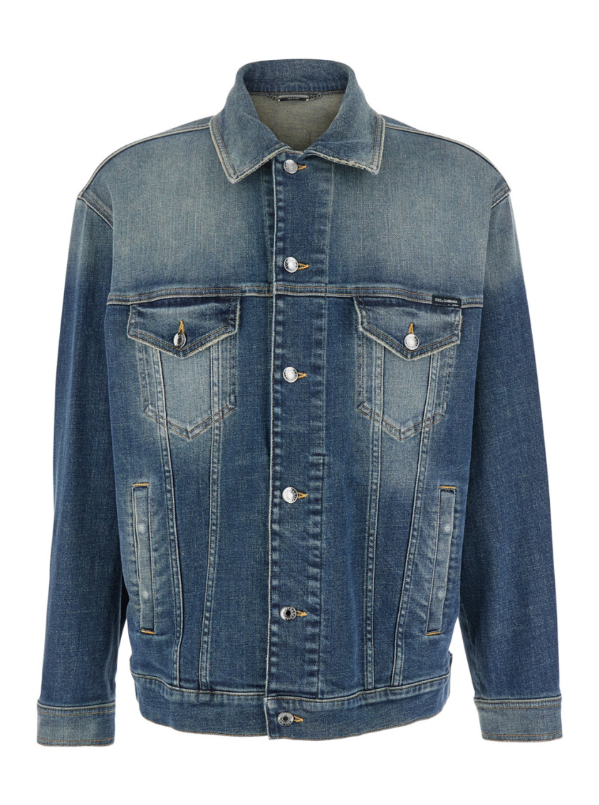 Dolce & Gabbana Blue Jacket With Distressed Effect In Denim Man In Blue