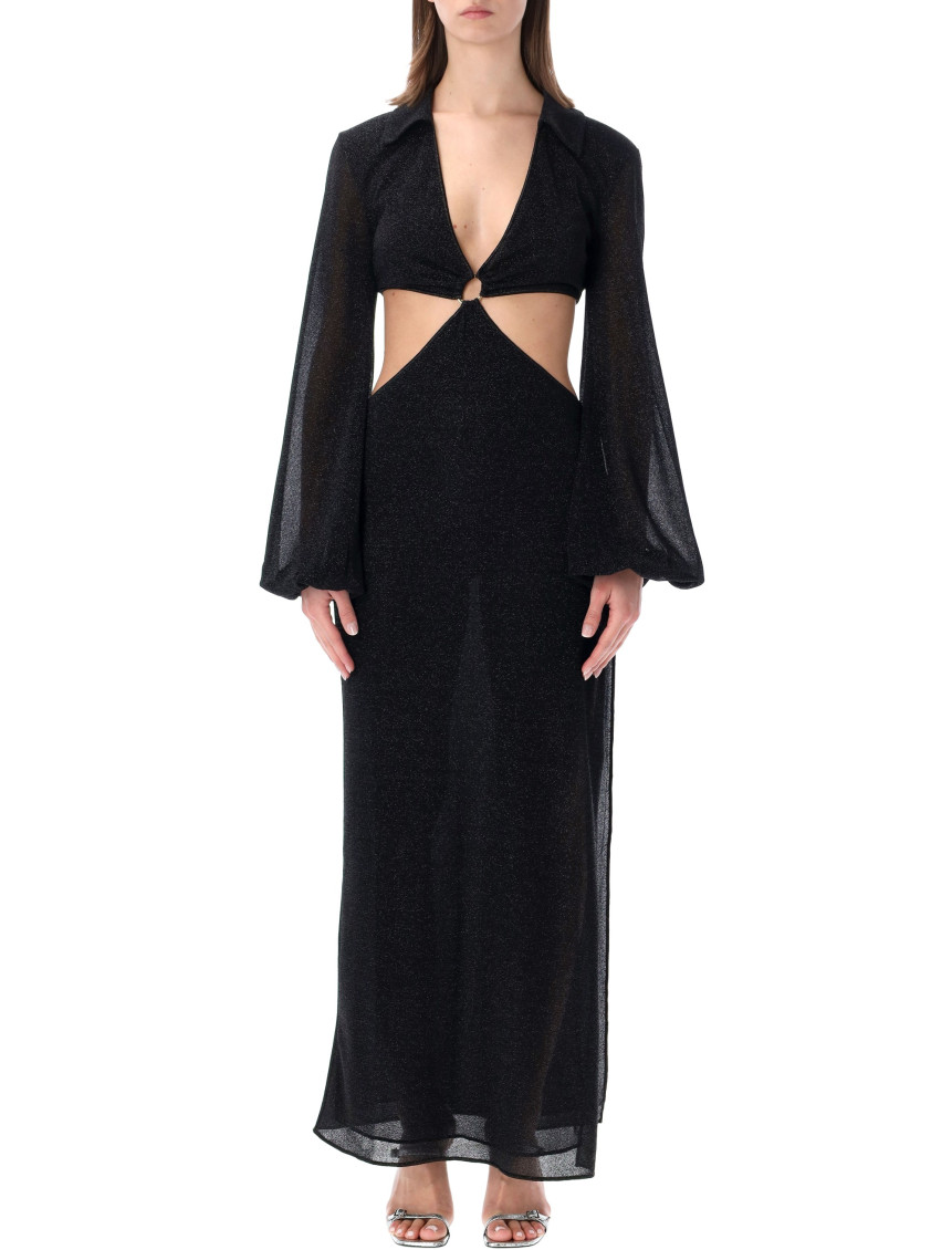 Oseree Black V-Neck Cut Out Long Dress for Women Online USA at Darveys.com