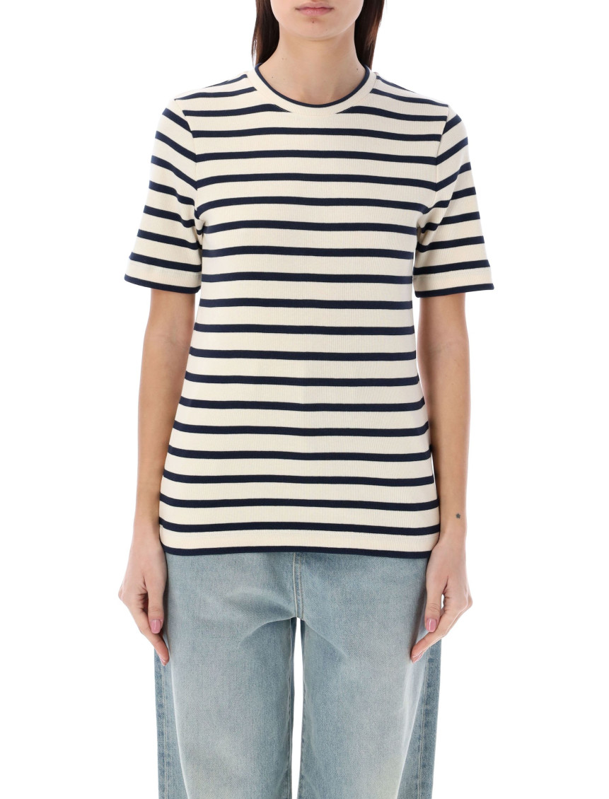 Jil Sander Black And White Knitted Striped T-shirt In Cotton Woman In White