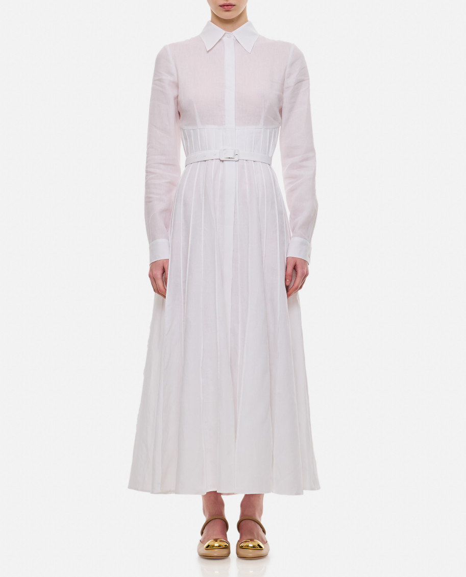 Gabriela Hearst Dewi Pleated Shirtdress With Belt In White