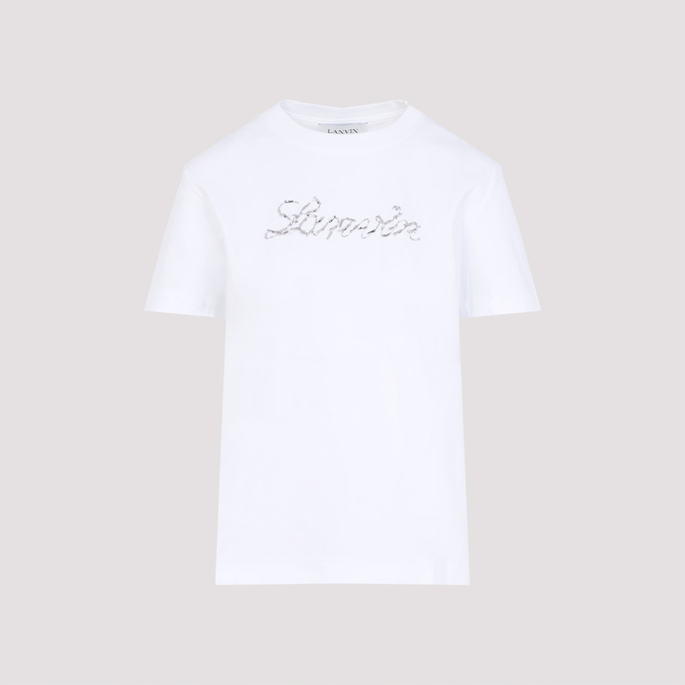 Lanvin Embroidered Script Logo White Cotton T-shirt