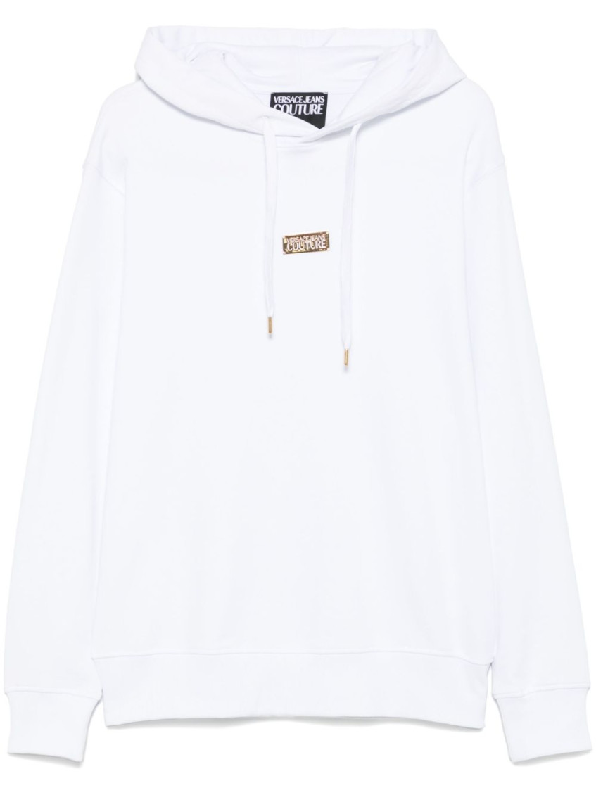 Shop Versace Jeans Couture White Logo Patch Hoodie