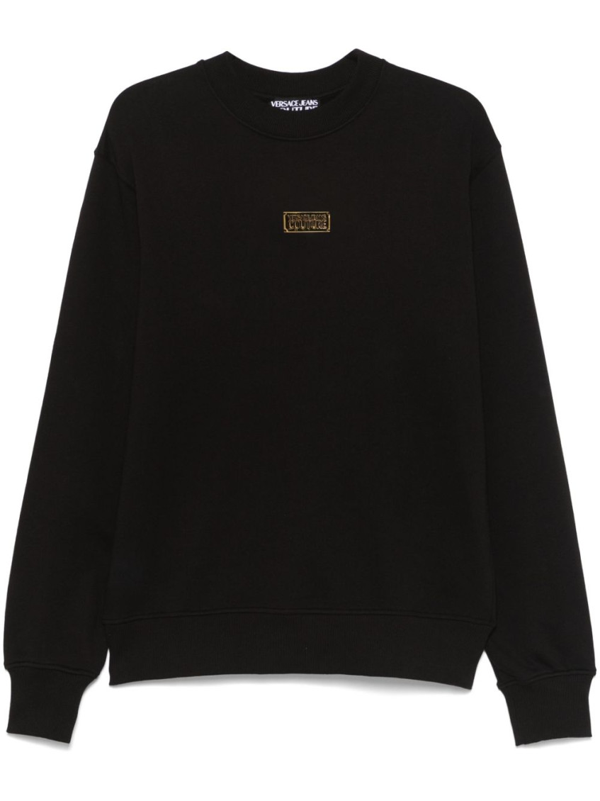 VERSACE JEANS COUTURE BLACK CREWNECK LOGO PRINT SWEATSHIRT