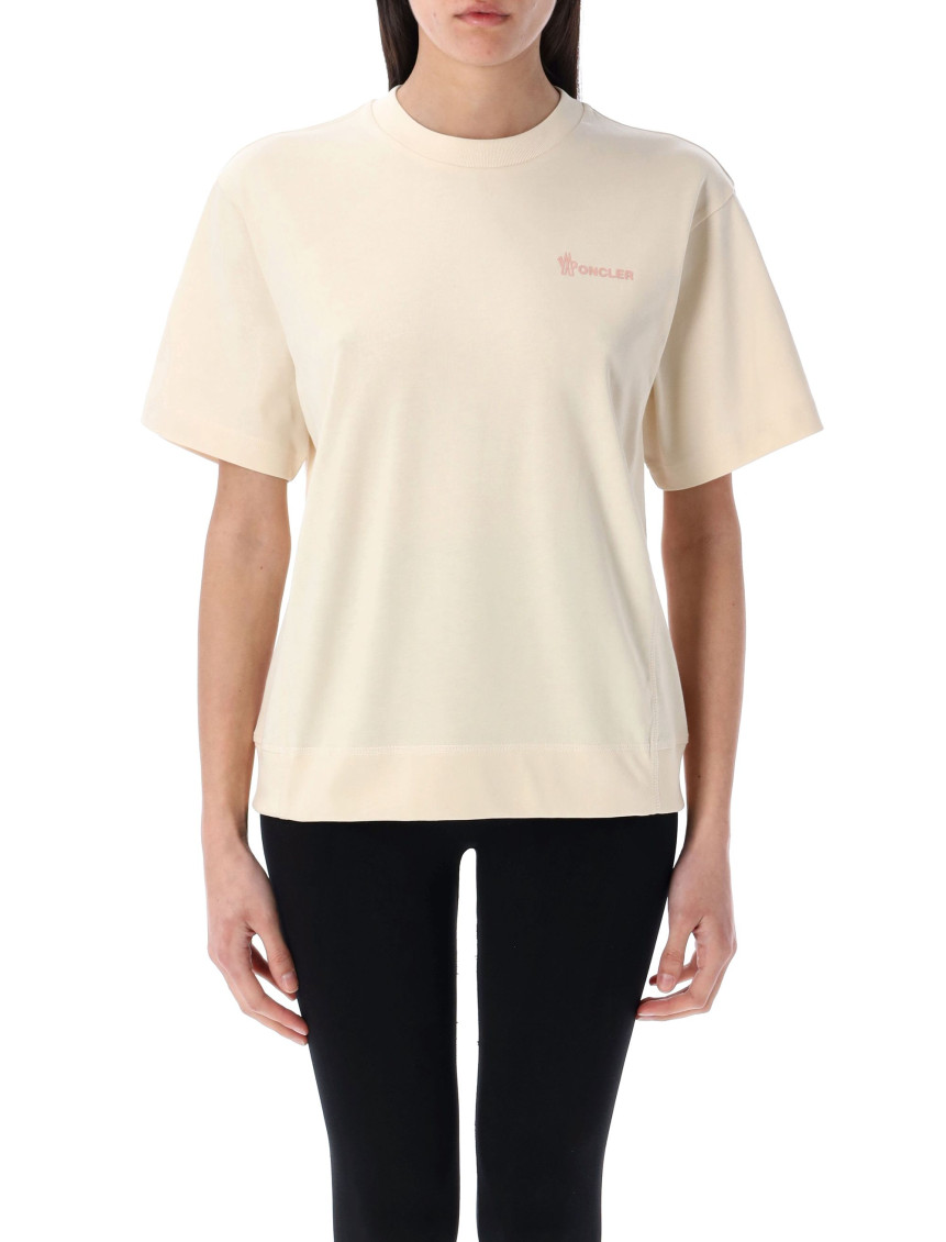 Moncler Grenoble White T-shirt With Logo Printed On The Front And Logo Patch On The Sleeve In Cotton