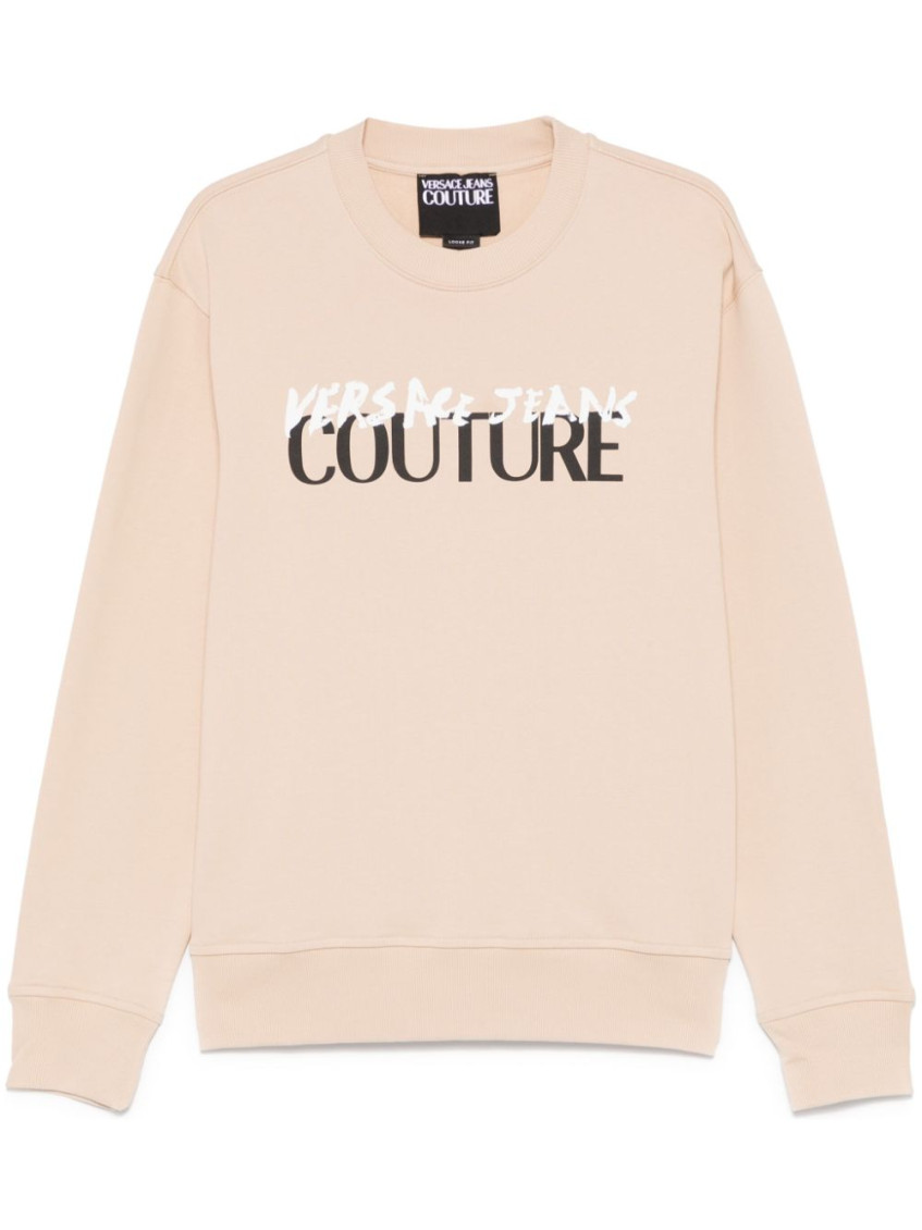 Shop Versace Jeans Couture Beige Crewneck Logo Sweatshirt