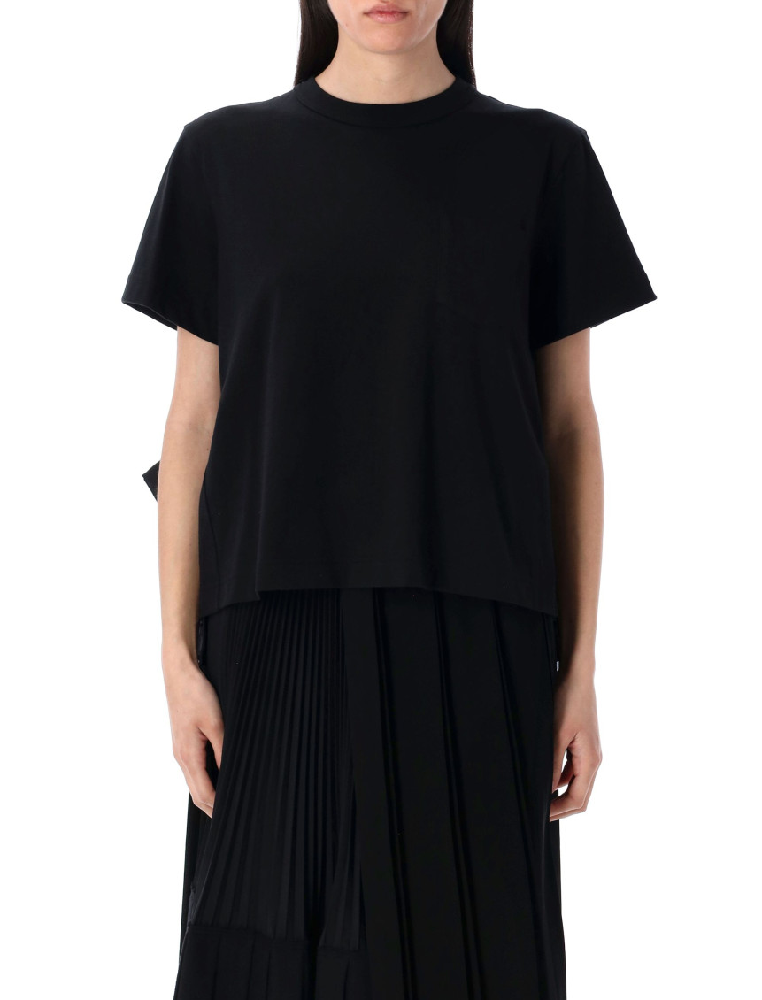 Sacai Sheer Back Panel Cotton T-shirt With Ruffle Detail