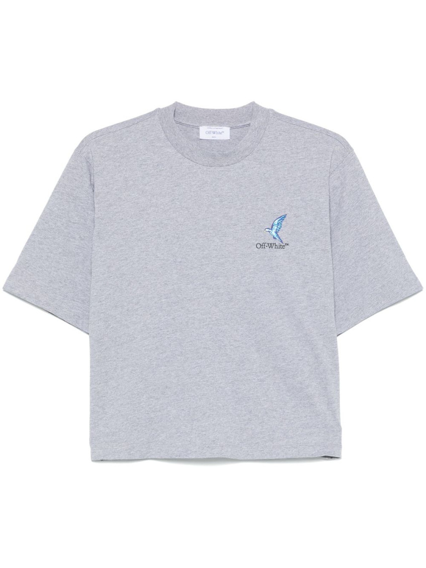 Off-white Gray Cotton T-shirt With Print On The Back