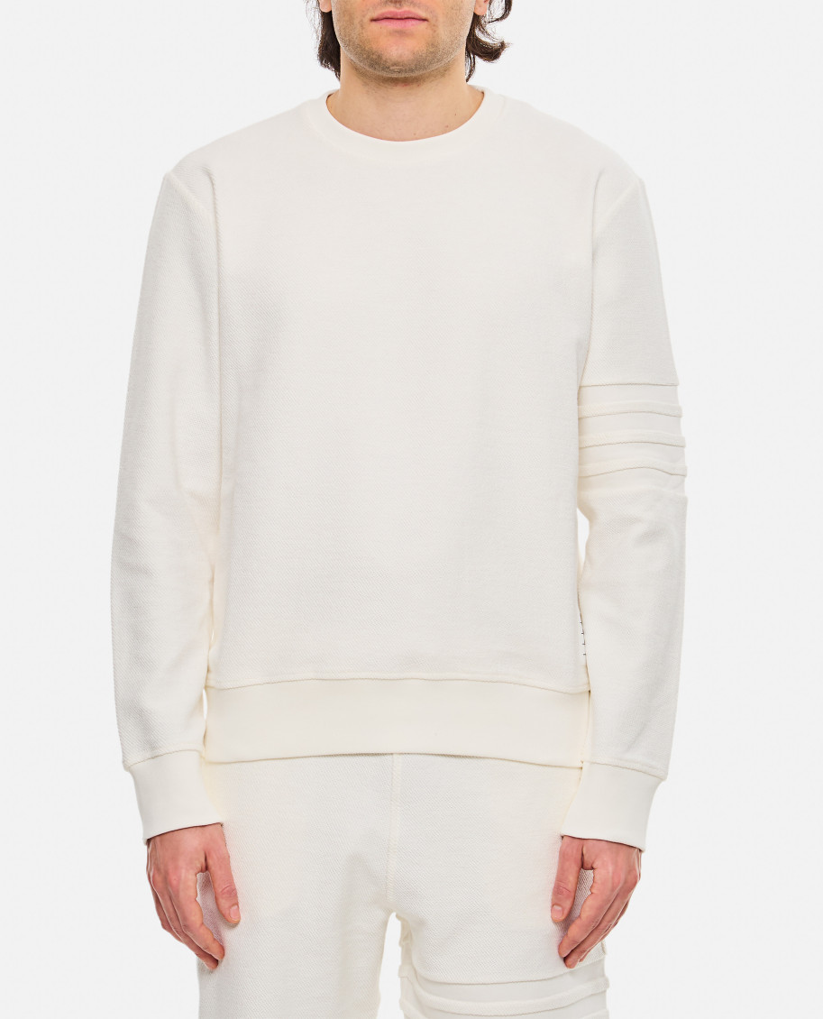 Thom Browne Crew-neck White Sweatshirt With Raised Seams In White