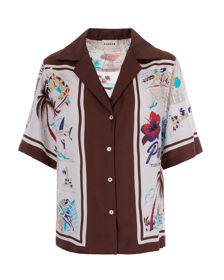 P.a.r.o.s.h Multicolour Printed Short Sleeves Shirt In Brown