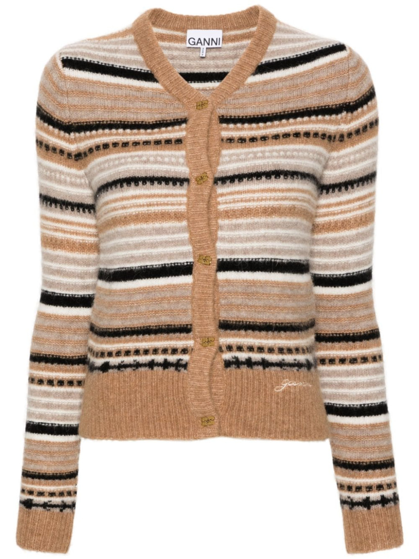 Ganni Regular Fit Cardigan With Stripe Pattern In Multicolor