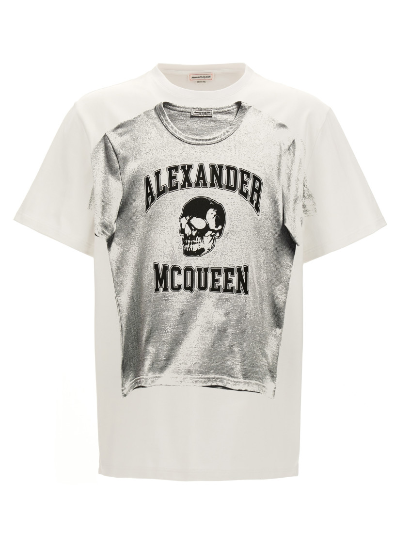 Alexander Mcqueen Printed Compact Cotton T-shirt In Black