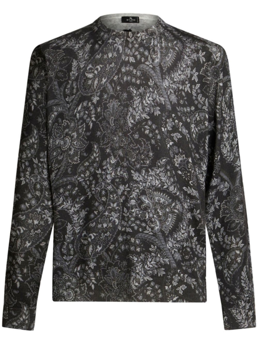 Shop Etro Black Silk And Cashmere Sweater With Paisley Print