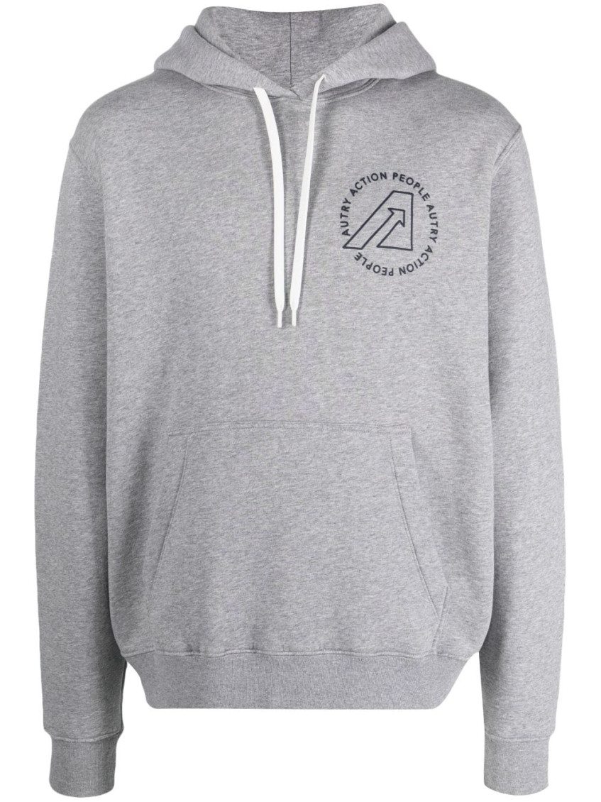 Shop Autry Grey Cotton Hoodie With Front Logo Print