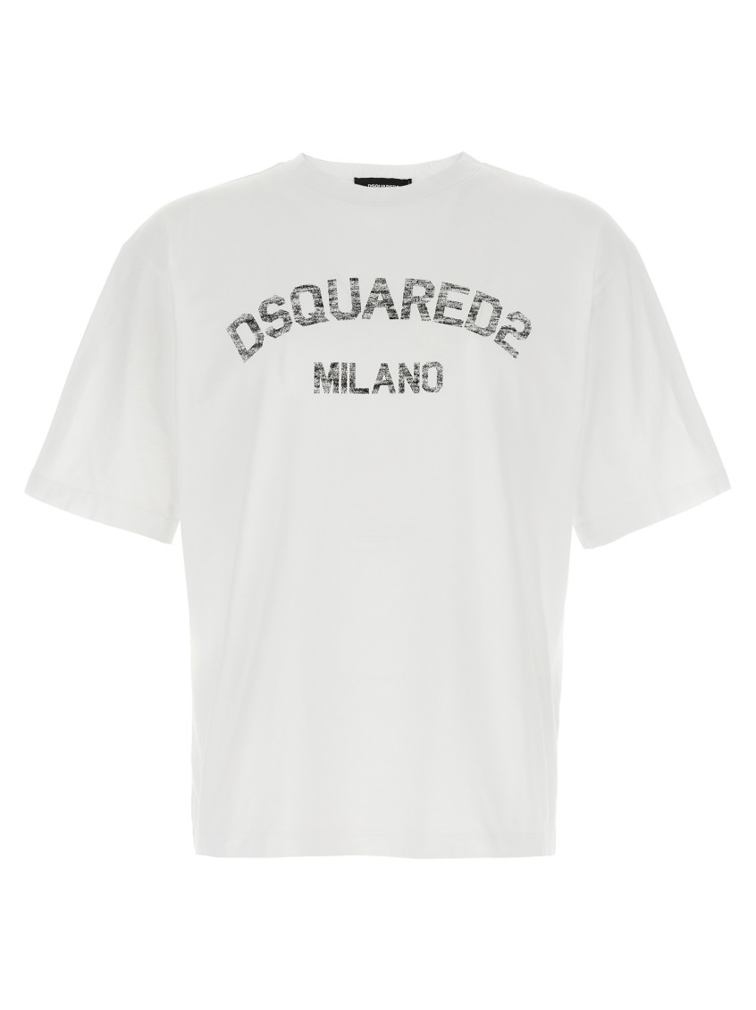 Dsquared2 Loose Fit White Cotton Jersey T-shirt With Vintage-effect Logo In White