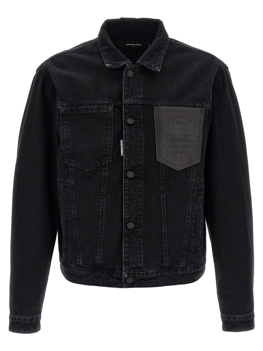 Dsquared2 Black Jacket With Classic Collar And Embossed Logo On The Front In Denim Man In Black