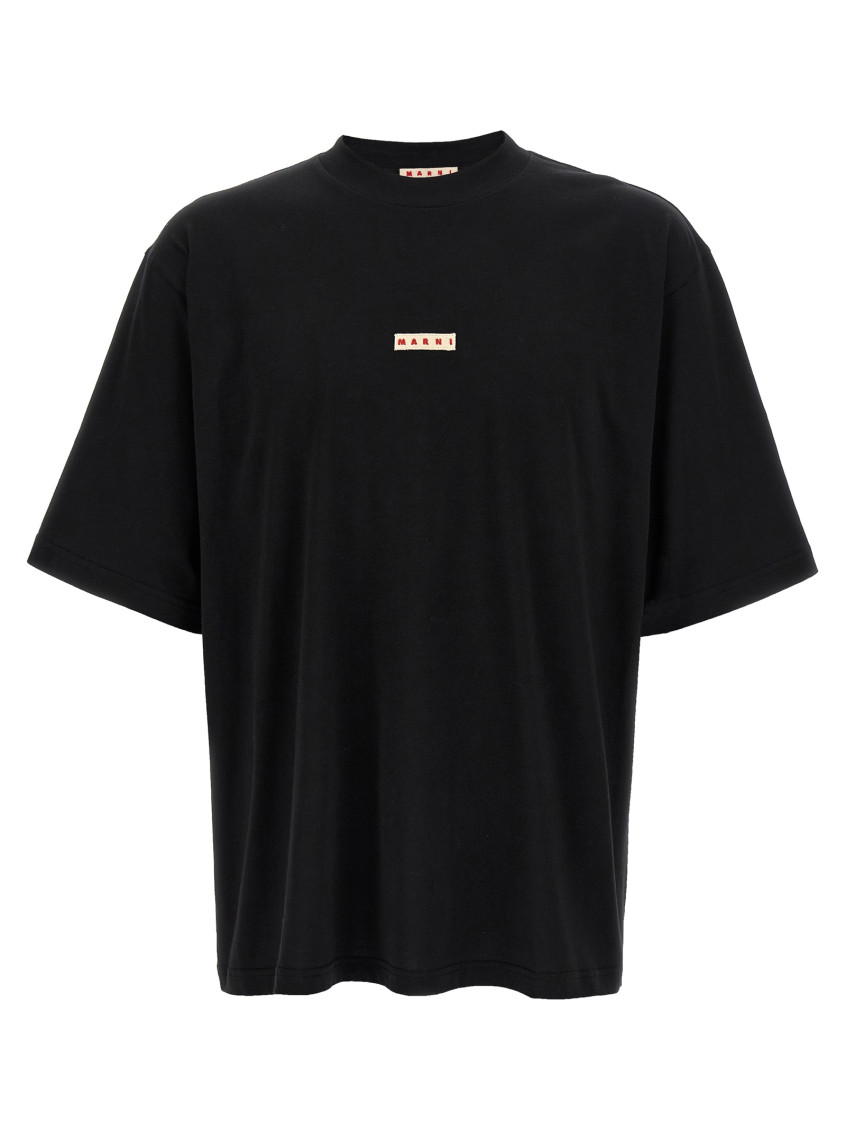 Marni Contemporary Black Cotton T-shirt With High Neckline In Black