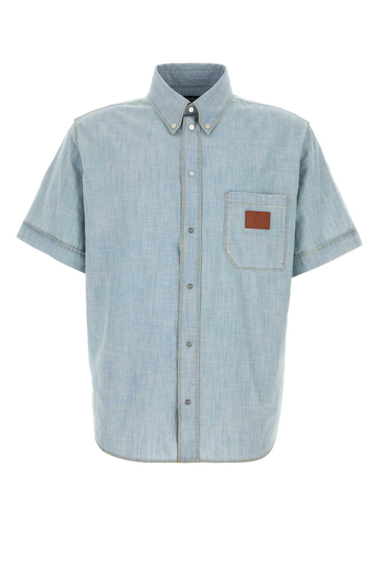 Fendi Collared Shirt With Pocket And Short Sleeves In Blue