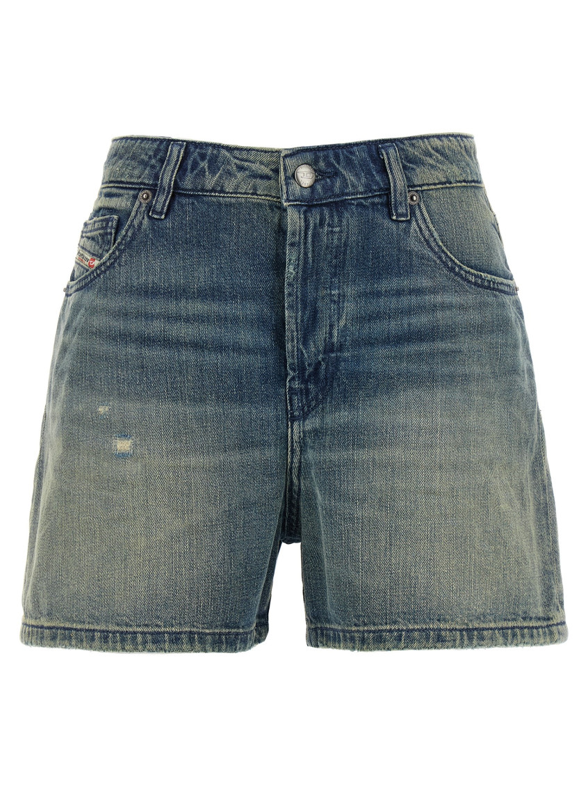 Diesel Denim Shorts With Faded Effect And Back Patch In Blue