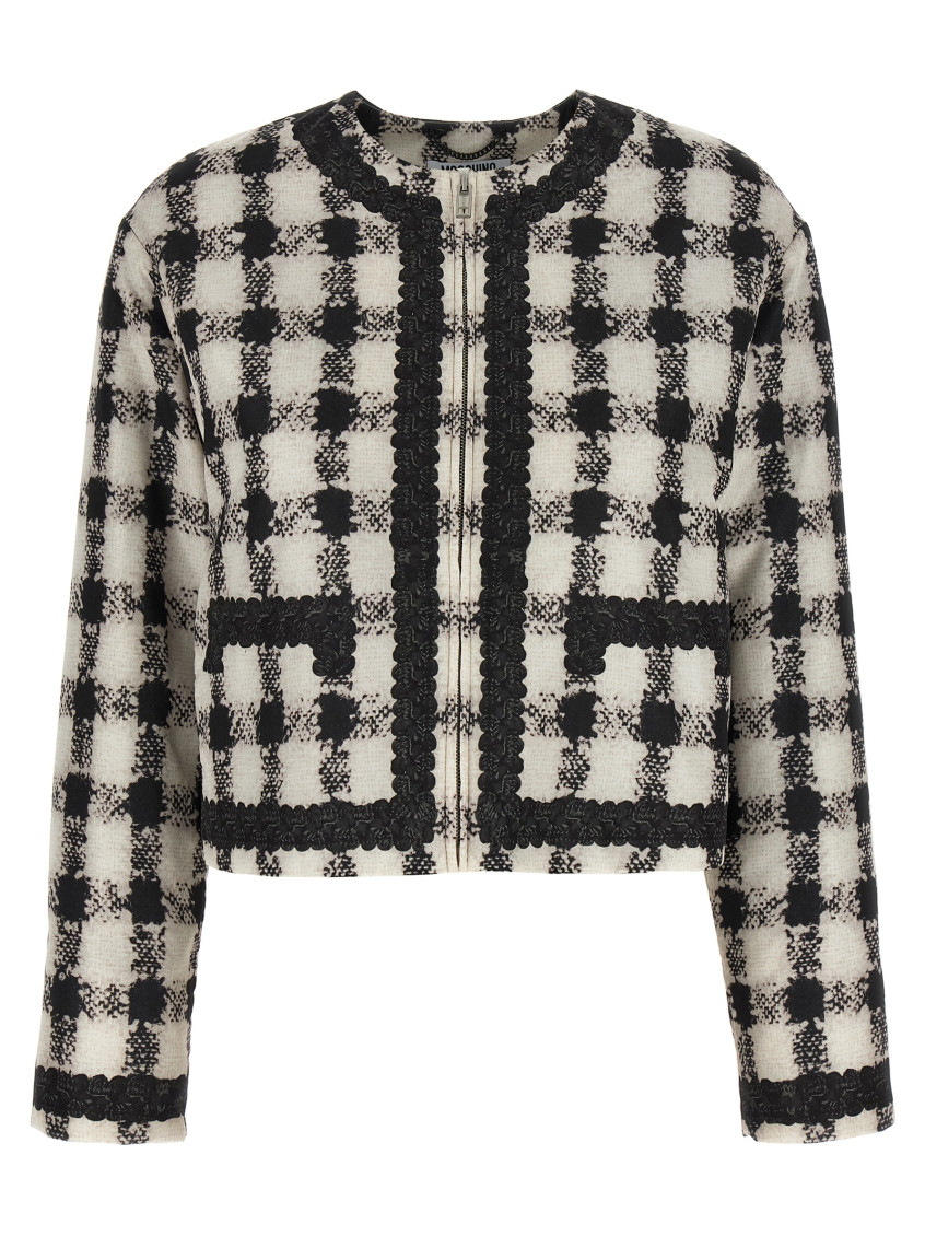 Moschino Short Jacket With All-over Texture Print In Black
