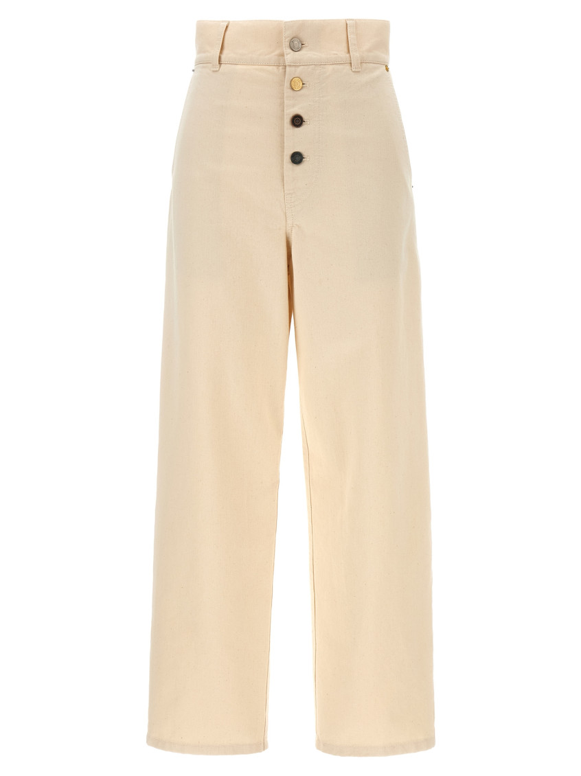 Moschino Ankle-length Cotton Gabardine Trousers With High Waist In Neutral