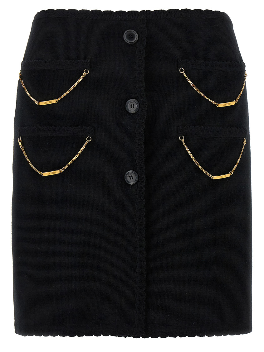 Moschino Skirt With Chain Embellishments And Scalloped Edges In Black
