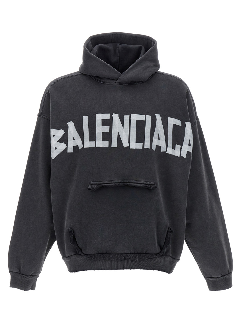 Balenciaga Black Hoodie With Logo Lettering On The Front And Logo Print On The Back In Cotton Man
