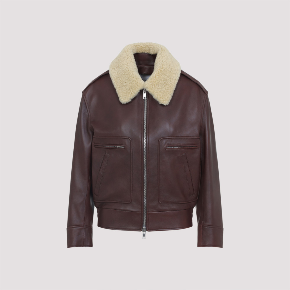 Bottega Veneta Brown Shearling Coat With Removable Fur Collar And Front Zip Closure In Leather Woman