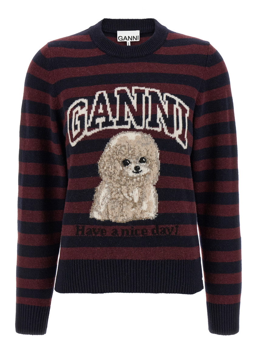 Ganni Multicolor Graphic Wool Mix Poodle Stripe Sweater