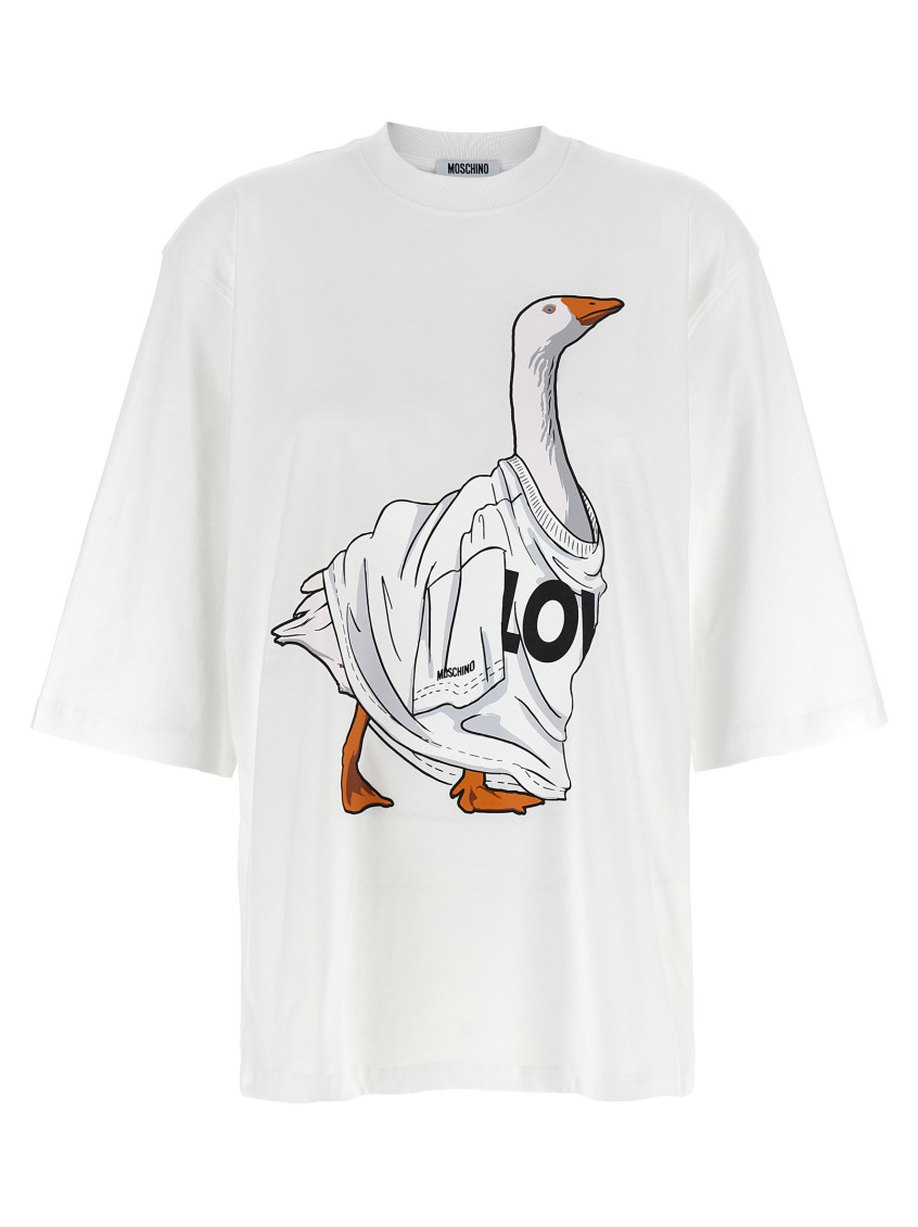 Moschino Graphic Front Print T-shirt With Ribbed Neckline In Yellow