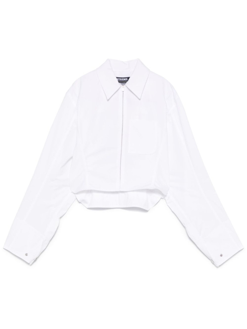 Jacquemus Mirada Cropped Long Sleeve Shirt With Pocket In White