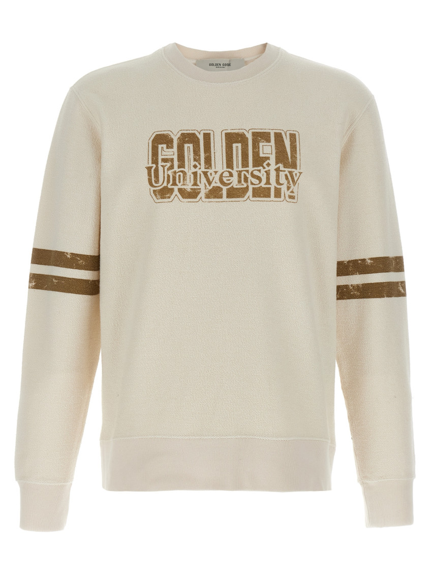 Golden Goose Ivory Cotton Sweatshirt With Contrasting Logo In Gray