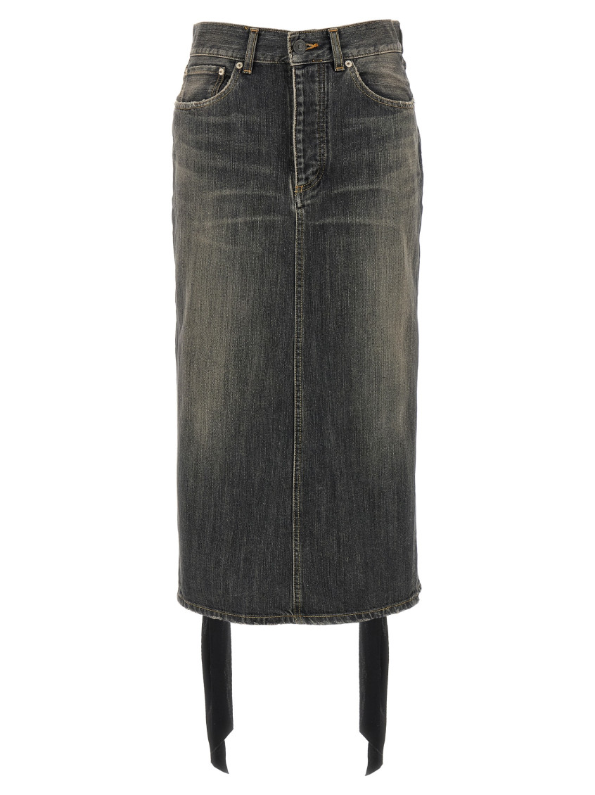 Balenciaga Denim Skirt With Laces Interwining In Black
