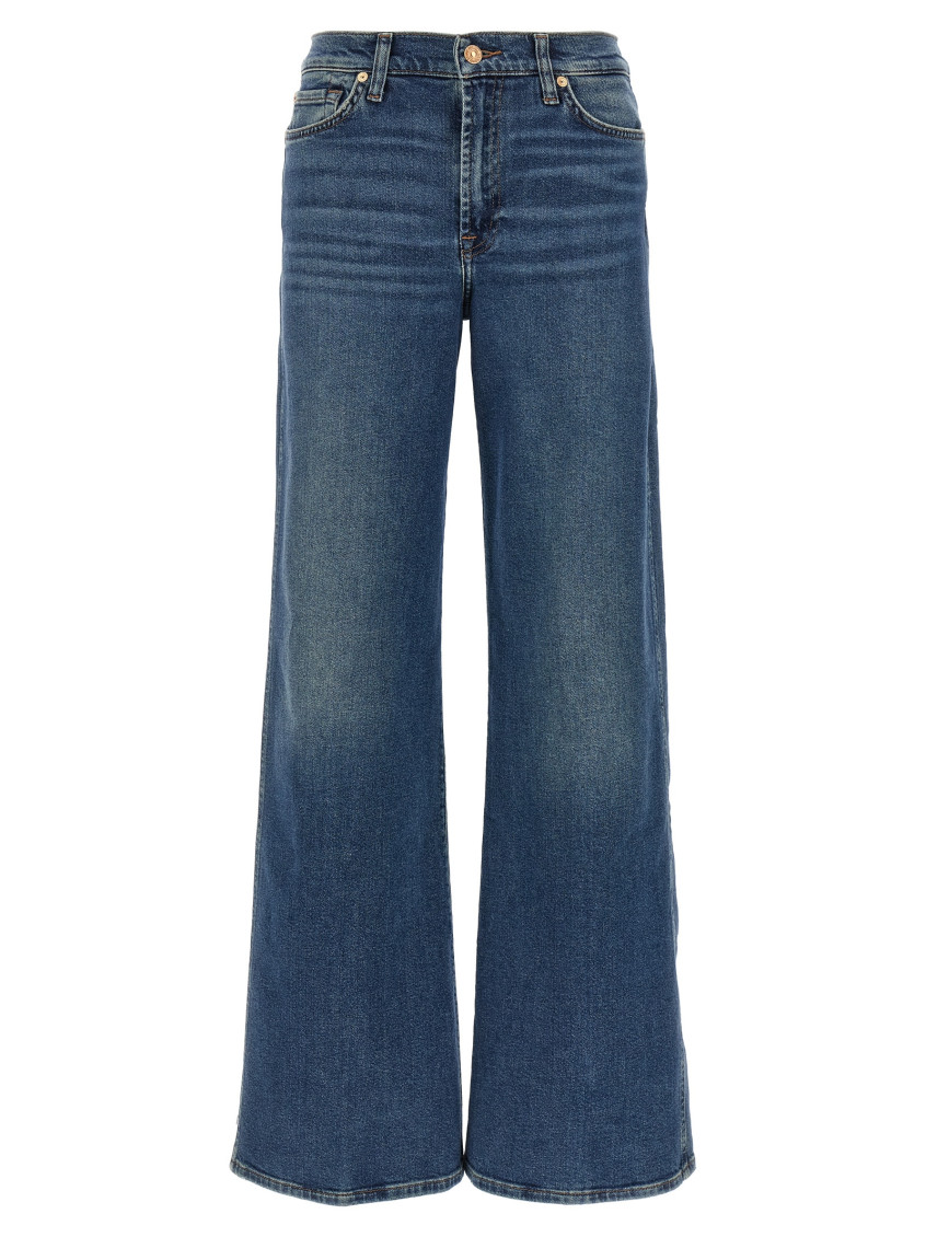7 For All Mankind Womens Soho Dark Modern Dojo Flared-leg High-rise Denim-blend Jeans In Blue